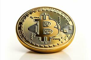 AI generated Golden bitcoin cryptocurrency isolated on white background for finance and technology concept photo