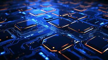 AI generated Futuristic cybernetic circuit background with empty space for design or technology concept photo