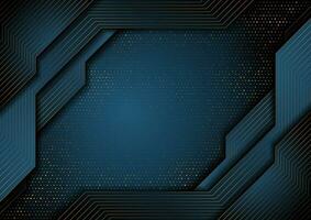 Dark blue and golden abstract tech geometric background vector