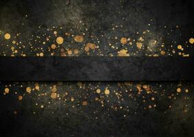 Golden shiny sparkling particles on black grunge background vector