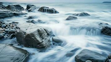 AI generated seaside rocky beach landscape photo