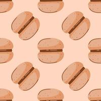 Abstract pattern with pasta on a beige background. Dessert pattern for coffee shops, bakeries, restaurants vector