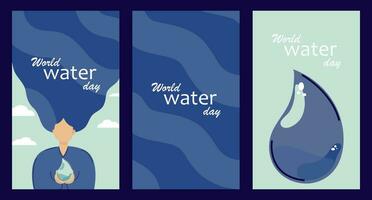 Set of banners for World Water Day on March 22. Save water - ecology, caring for the planet, saving water resources vector