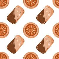 Seamless pattern with chocolate and orange cookies on a white background. Pastel colors vector