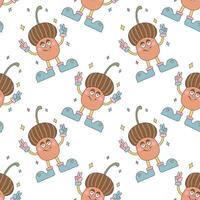 Abstract pattern with the acorn Groove is a character with raised hands that show a like. Smile groovy acorn vector