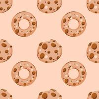 Abstract pattern with donuts and cookies with chocolate on a beige background. A cozy hugo-style pattern vector