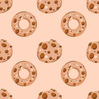 Abstract pattern with donuts and cookies with chocolate on a beige background. A cozy hugo-style pattern vector