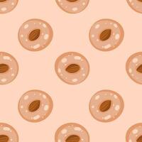 Abstract pattern with shortbread cookies with almonds on a beige background. A cozy hugo-style pattern vector