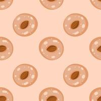 Abstract pattern with shortbread cookies with almonds on a beige background. A cozy hugo-style pattern vector