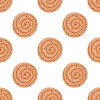 Abstract pattern with a cinnabon on a beige background. Pattern with fragrant French desserts for coffee shops, bakeries, restaurants vector