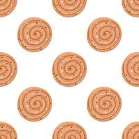 Abstract pattern with a cinnabon on a beige background. Pattern with fragrant French desserts for coffee shops, bakeries, restaurants vector