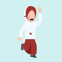 Indonesian Hijab Elementary School Student Character vector