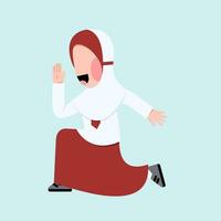 Indonesian Hijab Elementary School Student Character vector