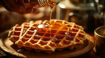 AI generated dessert syrup waffle food photo