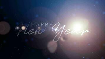 gelukkig nieuw jaar tekst met deeltjes en gloed licht video