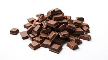 ai generado piezas de oscuro chocolate en blanco antecedentes. cacao foto