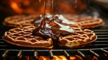 AI generated sweet chocolate waffle food photo