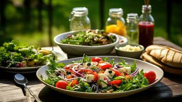 ai generado Pepino ensalada picnic comida foto