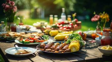 ai generado maíz picnic barbacoa comida foto