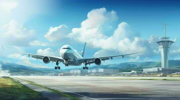 AI generated departure flight airport background photo