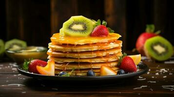 ai generado desayuno tardío Fruta tortita comida foto