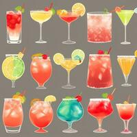AI generated Cocktail Mocktail Drinks Collection Illustration Water Color Simple Background photo
