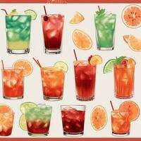 AI generated Cocktail Mocktail Drinks Collection Illustration Water Color Simple Background photo