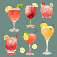 AI generated Cocktail Mocktail Drinks Collection Illustration Water Color Simple Background photo