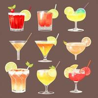 AI generated Cocktail Mocktail Drinks Collection Illustration Water Color Simple Background photo