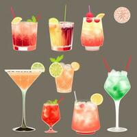 AI generated Cocktail Mocktail Drinks Collection Illustration Water Color Simple Background photo