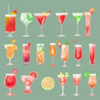 AI generated Cocktail Mocktail Drinks Collection Illustration Water Color Simple Background photo