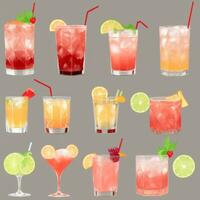 AI generated Cocktail Mocktail Drinks Collection Illustration Water Color Simple Background photo