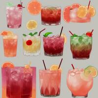 AI generated Cocktail Mocktail Drinks Collection Illustration Water Color Simple Background photo