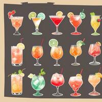 AI generated Cocktail Mocktail Drinks Collection Illustration Water Color Simple Background photo