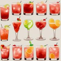 AI generated Cocktail Mocktail Drinks Collection Illustration Water Color Simple Background photo