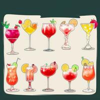 AI generated Cocktail Mocktail Drinks Collection Illustration Water Color Simple Background photo