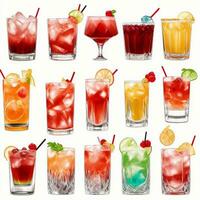 AI generated Cocktail Mocktail Drinks Collection Illustration Water Color Simple Background photo