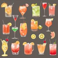 AI generated Cocktail Mocktail Drinks Collection Illustration Water Color Simple Background photo