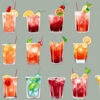 AI generated Cocktail Mocktail Drinks Collection Illustration Water Color Simple Background photo