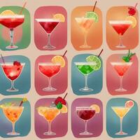 AI generated Cocktail Mocktail Drinks Collection Illustration Water Color Simple Background photo