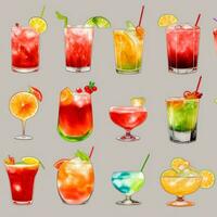AI generated Cocktail Mocktail Drinks Collection Illustration Water Color Simple Background photo