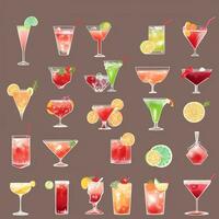 AI generated Cocktail Mocktail Drinks Collection Illustration Water Color Simple Background photo