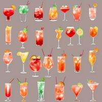 AI generated Cocktail Mocktail Drinks Collection Illustration Water Color Simple Background photo