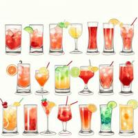 AI generated Cocktail Mocktail Drinks Collection Illustration Water Color Simple Background photo