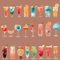 AI generated Cocktail Mocktail Drinks Collection Illustration Water Color Simple Background photo