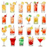 AI generated Cocktail Mocktail Drinks Collection Illustration Water Color Simple Background photo