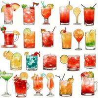 AI generated Cocktail Mocktail Drinks Collection Illustration Water Color Simple Background photo