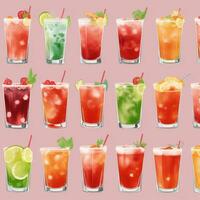 AI generated Cocktail Mocktail Drinks Collection Illustration Water Color Simple Background photo