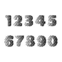 Set of halftone pixel digits. Vintage decorative number, digit. Numeral with noisy texture for technology design, logo icon. Vector illustration.