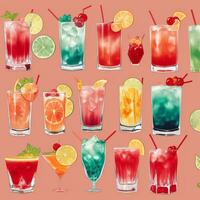 AI generated Cocktail Mocktail Drinks Collection Illustration Water Color Simple Background photo